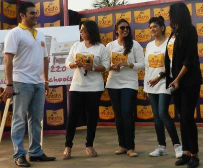 Anjali Mukerjee, Farah Khan, Arbaaz Khan, Neha Dhupia and Huma Qureshi participate in the P&G Shiksha rally to bring education to underprivileged children.