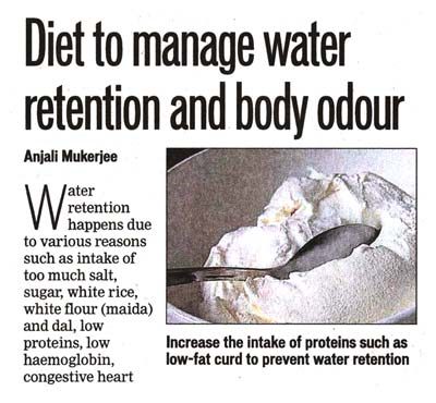 Diet to manage water retention and body odour