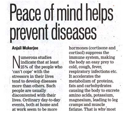 Peace of mind helps prevent diseases