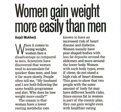 Women gain weight more easily than men